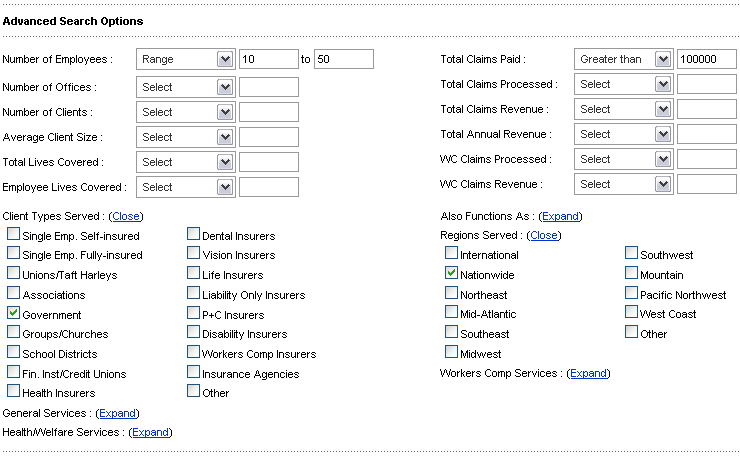 TPA Advanced Search Options